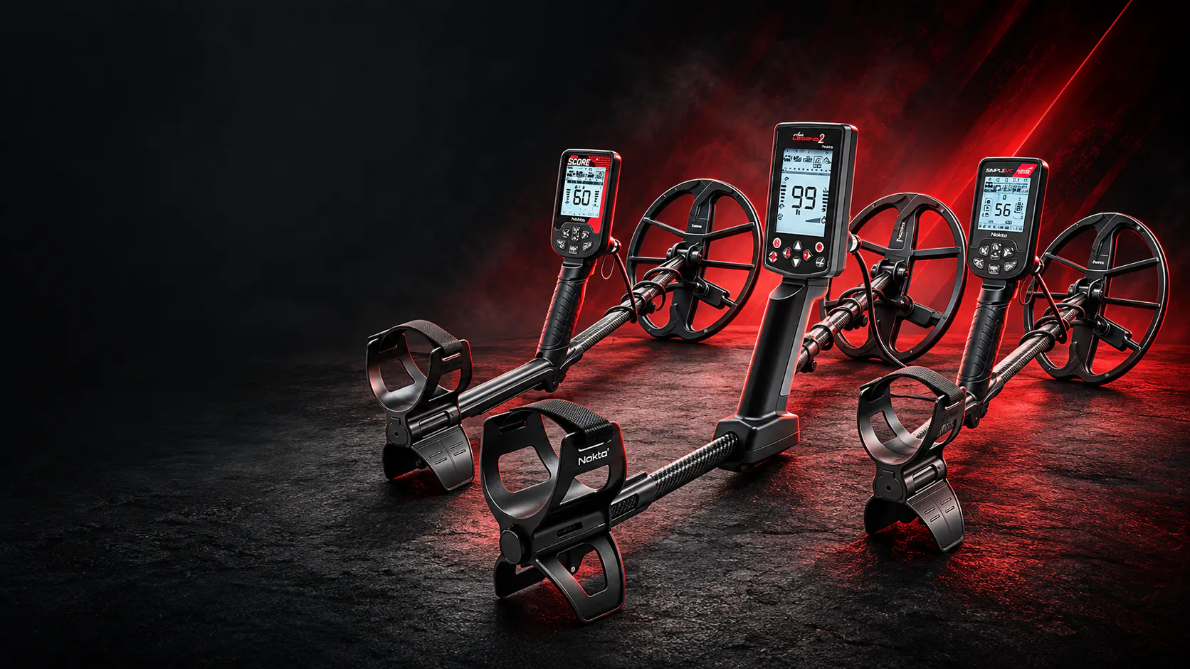 MDSA Black November Nokta offers Nokta Legend 2, Triple Score and Simplex Ultra metal detectors against a charcoal and red campaign background.