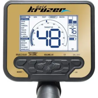 Metal Detectors South Africa 18 Nokta Gold Kruzer Gold Detector - close-up of gold-coloured control panel and display