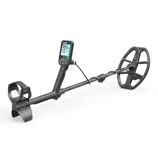 Metal Detectors South Africa 10 Nokta Score SMF Metal Detector - black detector laid diagonally with controller and elliptical search coil visible
